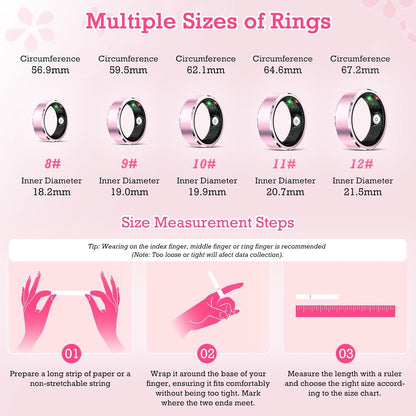 Smart Ring Health Tracker, Sleep Tracker Ring with Heart Rate, Waterproof Fitness Ring for Activity Monitoring/Steps/Distance/Calories,Air Gestures,Up to 7-Day Battery,For Ios Android (Light Pink,#10)